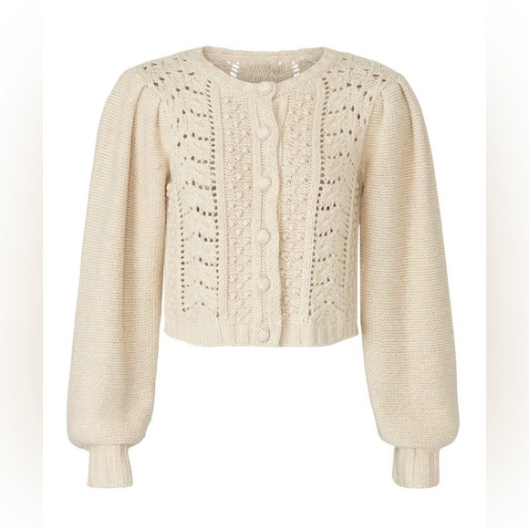 LoveShackFancy Cream Knit Women's Sweater cropped Frankel cardigan size L - Picture 1 of 8
